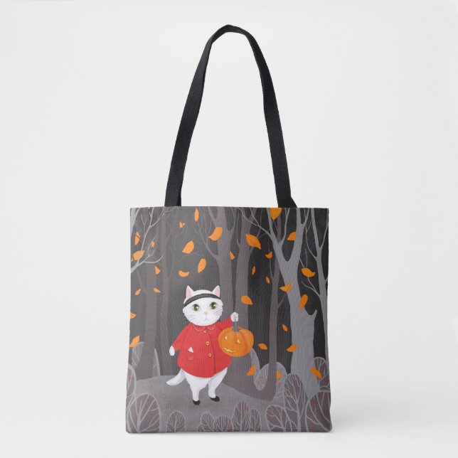 Halloween Niedliche Katze und Kürbislaterne (Vorderseite)