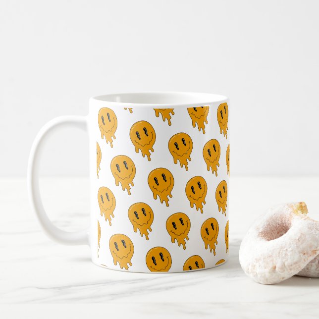 Halloween Niedliche Orangengeister 👻 weißes BG Kaffeetasse (Mit Donut)