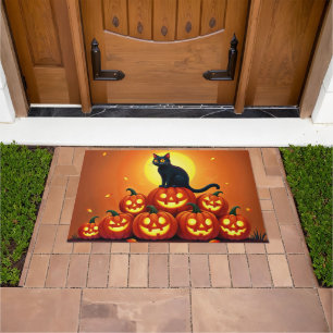 Halloween niedliche Schwarze Katze und Laternen de Fußmatte
