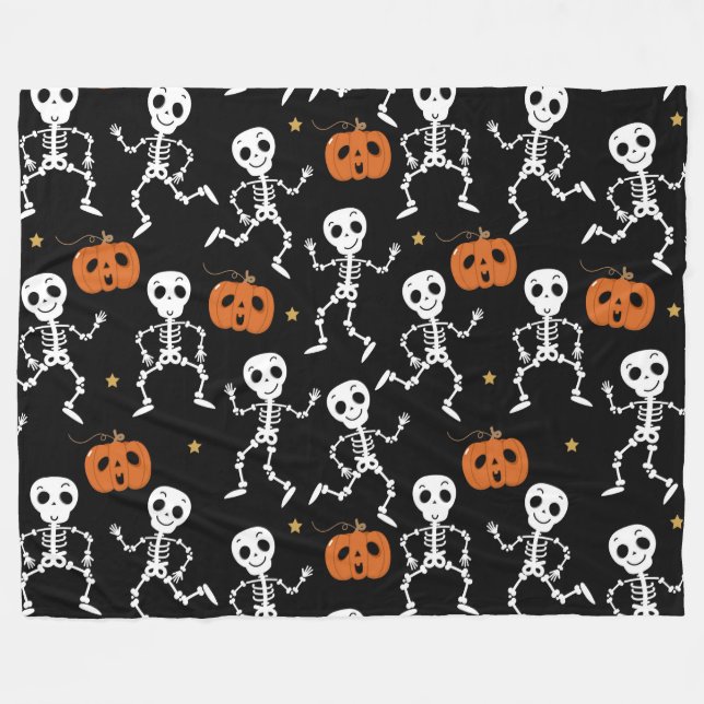 Halloween-Niedliche Skelette und Kürbiskins Fleecedecke (Vorderseite (Horizontal))