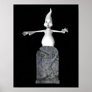 Halloween Niedlicher Beängstigender Geist und Grab Poster