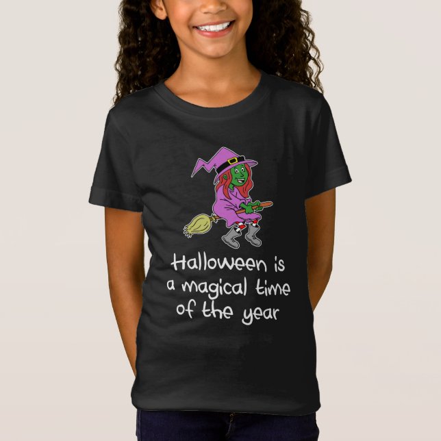 Halloween Niedlicher Cartoon Hexe T-Shirt (Vorderseite)