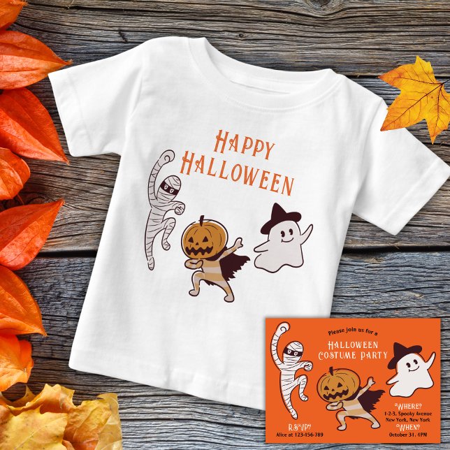 Halloween Niedlicher Geist, Mama, Kürbismonster Baby T-shirt (Kids not so scary halloween t-shirt for trick or treating. cute ghost, pumpkin monster, mummy. )
