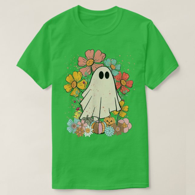 Halloween Niedlicher Geist mit schönem Garten 374 T-Shirt (Design vorne)