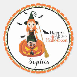 Halloween niedlicher Hexengoodie-Tasche Gunst-Aufk Runder Aufkleber