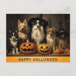 Halloween Niedlicher Hund Hexenkürbis Postkarte