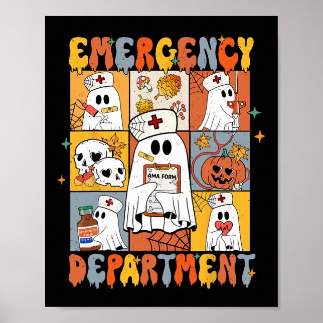 Halloween, Niedlicher Pumpkin-Geist im Notfallabte Poster (Vorne)