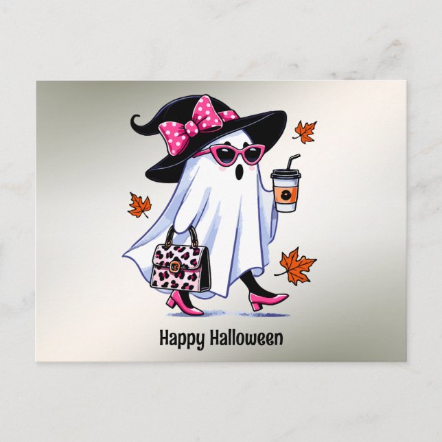 Halloween Niedlicher, stylischer Hexengastcoffee C Postkarte (Vorderseite)