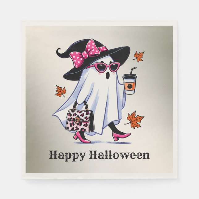 Halloween Niedlicher, stylischer Hexengastcoffee C Serviette (Vorderseite)
