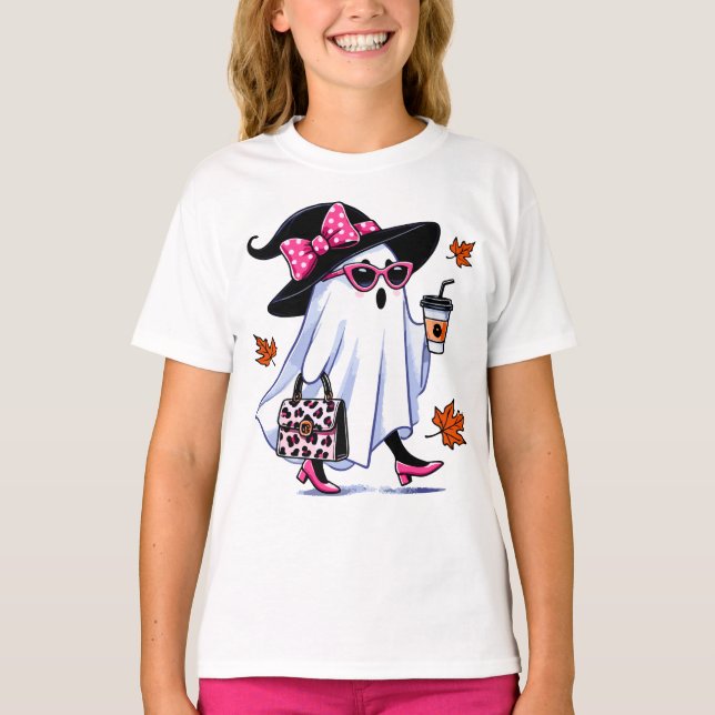 Halloween Niedlicher, stylischer Hexengastcoffee C T-Shirt (Vorderseite)