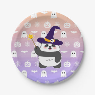 Halloween Niedliches Baby Panda Hexe Magic Wand Pappteller