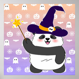Halloween Niedliches Baby Panda Hexe Magic Wand Poster