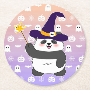 Halloween Niedliches Baby Panda Hexe Magic Wand Runder Pappuntersetzer