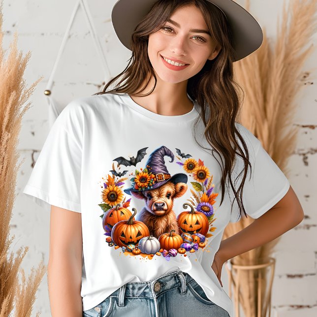 Halloween Niedliches Hochland Kuh Hexenkürbis Pump Tri-Blend Shirt (Von Creator hochgeladen)