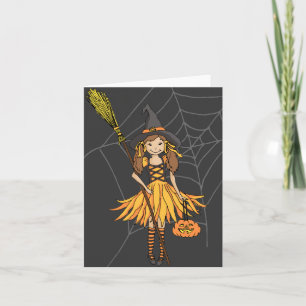 Halloween niedliches Mädchen mit Kürbiskarte Karte