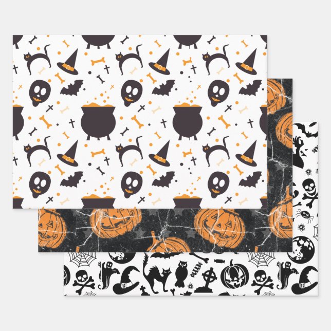 Halloween Niedliches Mischmuster  Geschenkpapier Set (Set)
