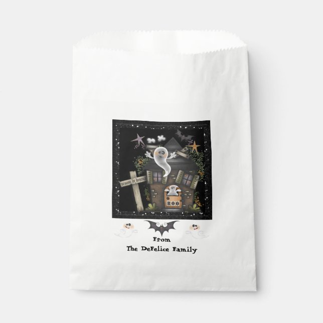 Halloween - Niedliches Spuk Geisterhaus (2) Geschenktütchen (Vorderseite)