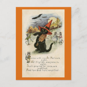 Halloween Niedliches Vintages Black Cat Mouse Gedi Postkarte
