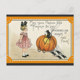Halloween Niedliches Vintages Kürbiskatzenmädchen Postkarte