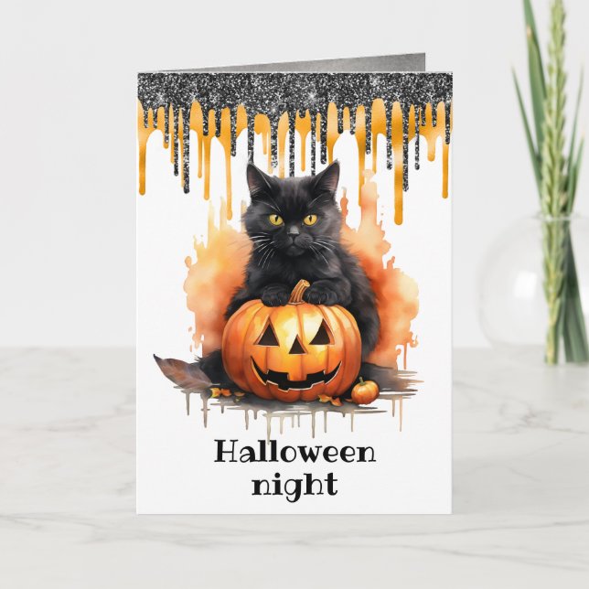 Halloween Night Black Cat Card Karte (Vorderseite)