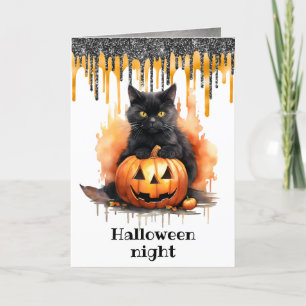 Halloween Night Black Cat Card Karte