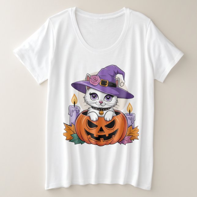Halloween Night Cat Große Größe T-Shirt (Design vorne)