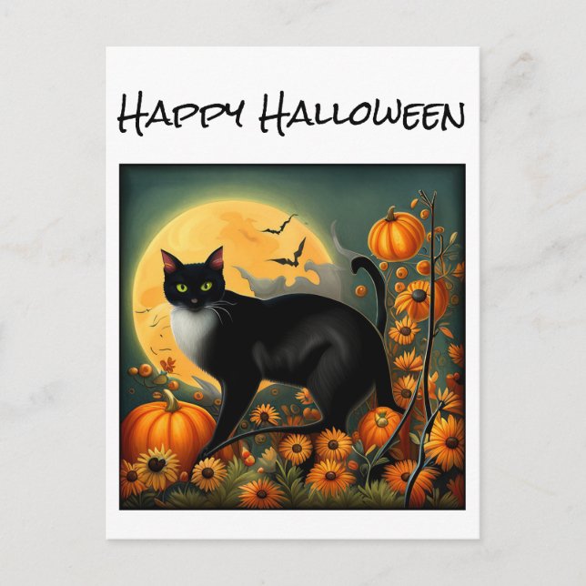 Halloween Night Cat T - Shirt Postkarte (Vorderseite)