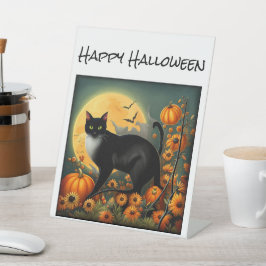 Halloween Night Cat T - Shirt Sockelschild