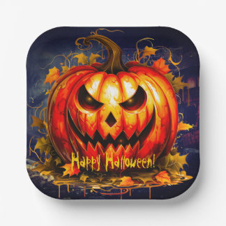 Halloween Night Creepy Pumpkin Pappteller