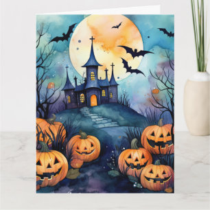 Halloween Night Full Moon Jack O'Lanterns Bats Karte