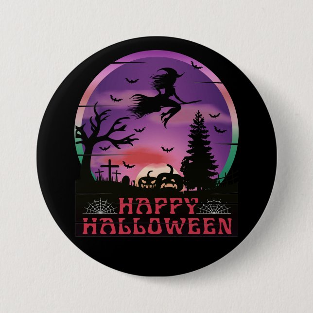 HALLOWEEN NIGHT GRAVEYARD WITCH BUTTON (Vorderseite)