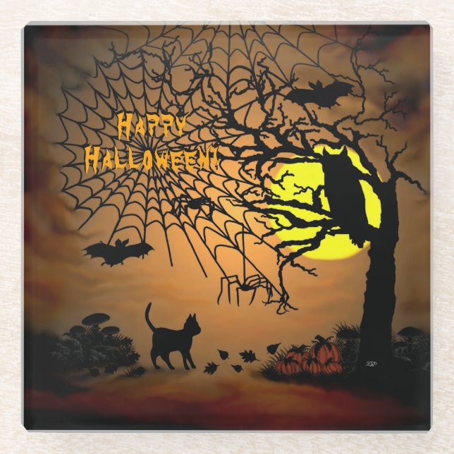 Halloween Night, Happy Halloween ! Glasuntersetzer (Vorderseite)