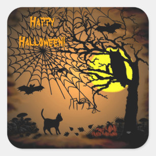Halloween Night, Happy Halloween ! Quadratischer Aufkleber