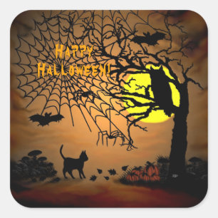 Halloween Night, Happy Halloween ! Quadratischer Aufkleber