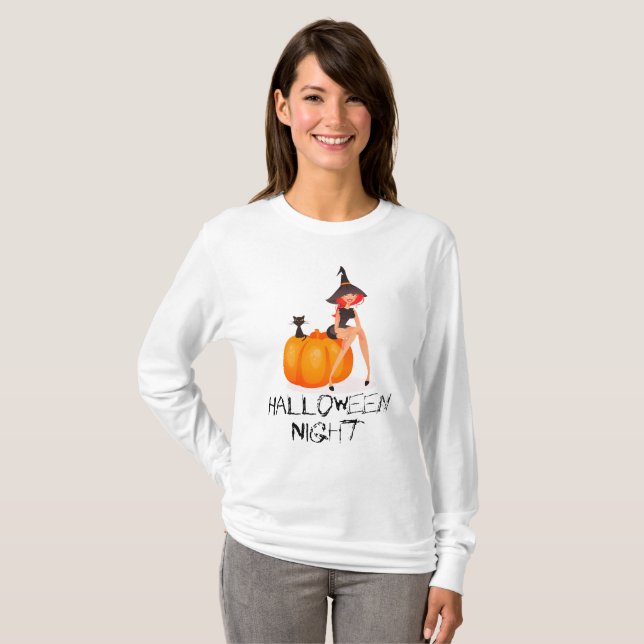 Halloween Night Hexenkürbis Long Sleeve T - Shirt (Vorne ganz)