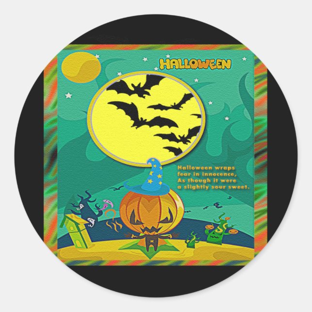 Halloween Night Jack o' Lantern Wizard Scene Runder Aufkleber (Vorderseite)