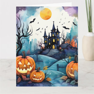 Halloween Night Jack O'Lanterns Bats Moon Ghost Karte