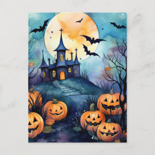 Halloween Night Jack O'Lanterns Bats Postkarte