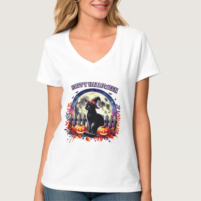 "Halloween Night Magic" Black Cat Shirt (Vorderseite)