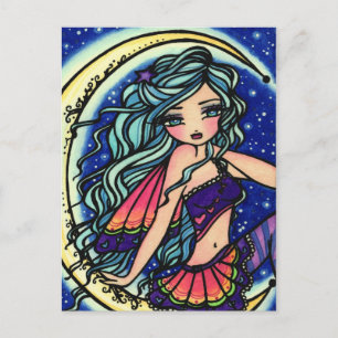 Halloween Night Moon Star Fairy Fantasy Art Girl Postkarte
