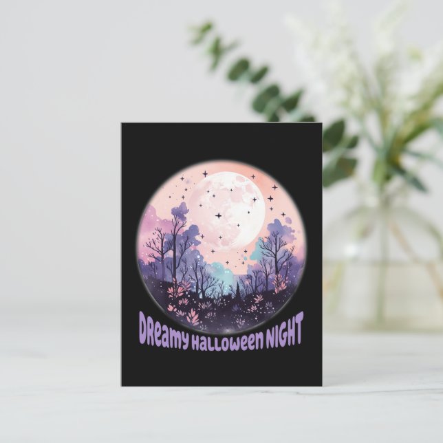 Halloween Night - Pastel Lila Moon Postkarte (Stehend Vorderseite)