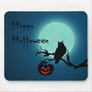 Halloween Night Pumpkin Owl Mousepad