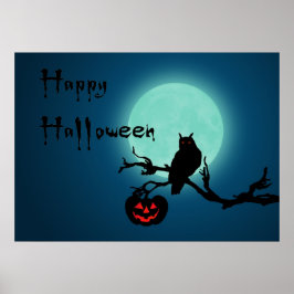 Halloween Night Pumpkin Owl Poster