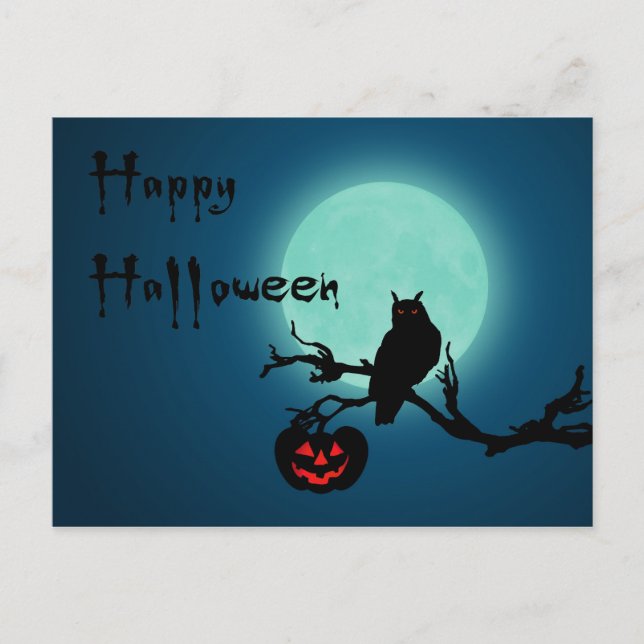 Halloween Night Pumpkin Owl Postkarte (Vorderseite)