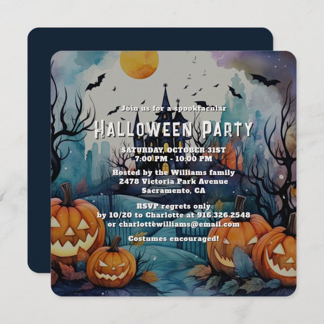 Halloween Night Spooky Halloween-Party Einladung (Vorne/Hinten)