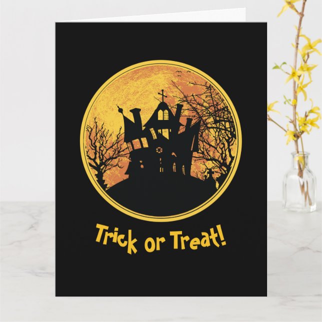 Halloween Night Trick oder Treat Full Moon House Karte (Gelbe Blume)
