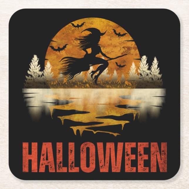 HALLOWEEN NIGHT WITCH RECHTECKIGER PAPPUNTERSETZER (Vorderseite)