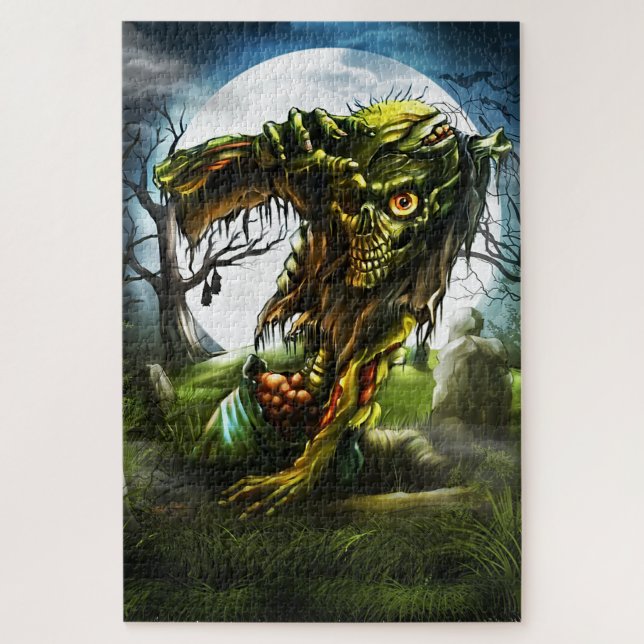 Halloween Night Zombie Rising Full Moon Friedhof Puzzle (Vertikal)