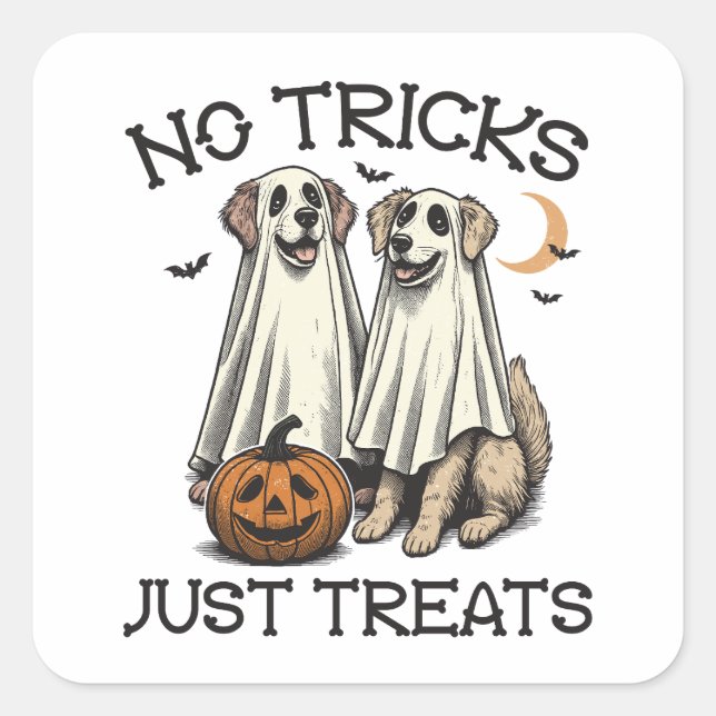 Halloween No Tricks Just Leckereien Ghost Hunde Quadratischer Aufkleber (Vorderseite)