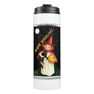 Halloween – Nostalgisches kleines Mädchen, Kürbisl Thermosbecher